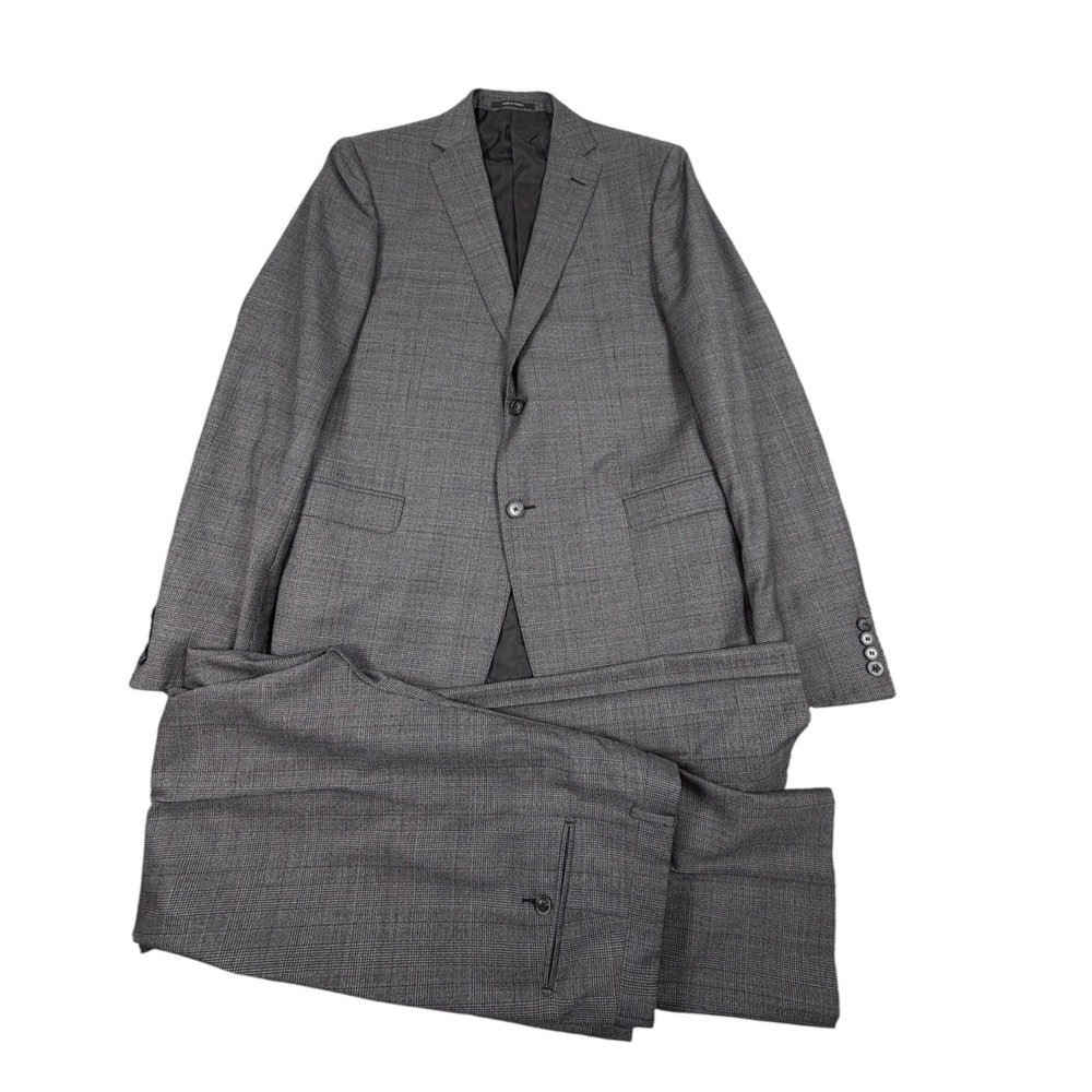 Z Zegna Men Suit Two-Piece Glen Plaid Wool Grey Drop 7 Formal IT52L US40L 38X35
